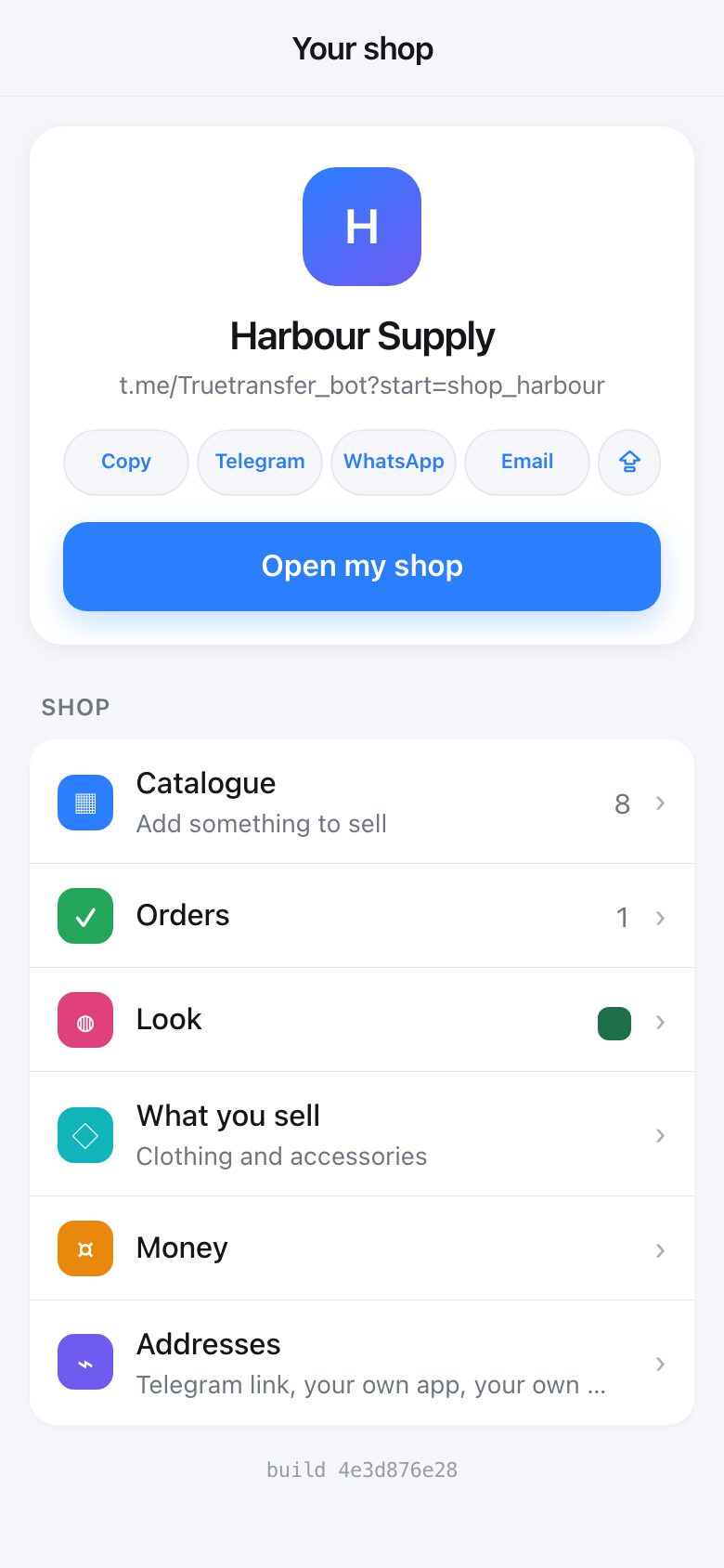Your shop admin. Telegram already knows who you are, so there is nothing to sign in to.