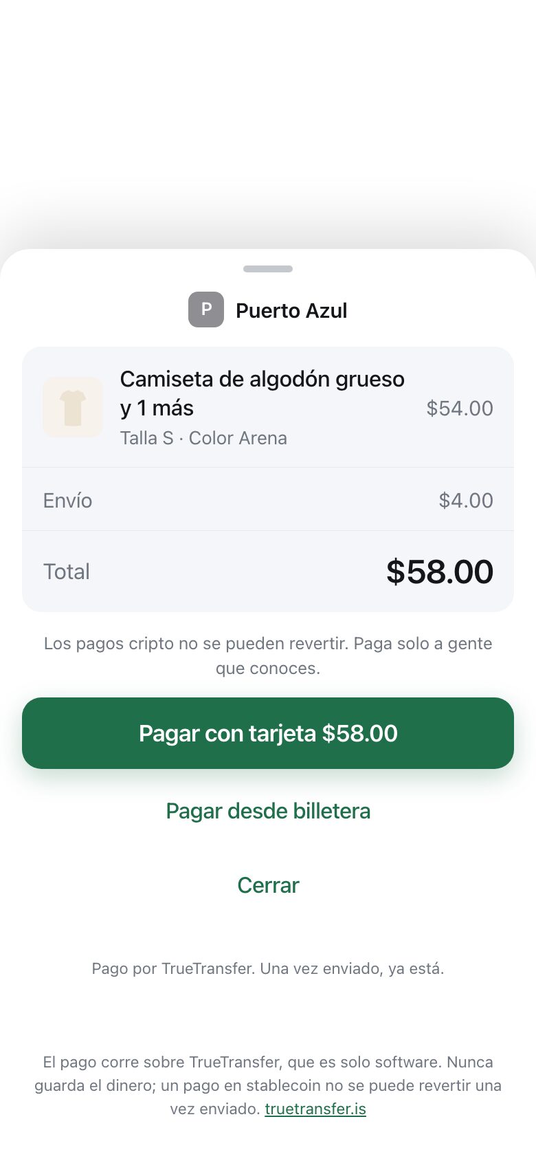 A payment sheet sliding up from the bottom showing shop name, items, delivery and total, with a pay button