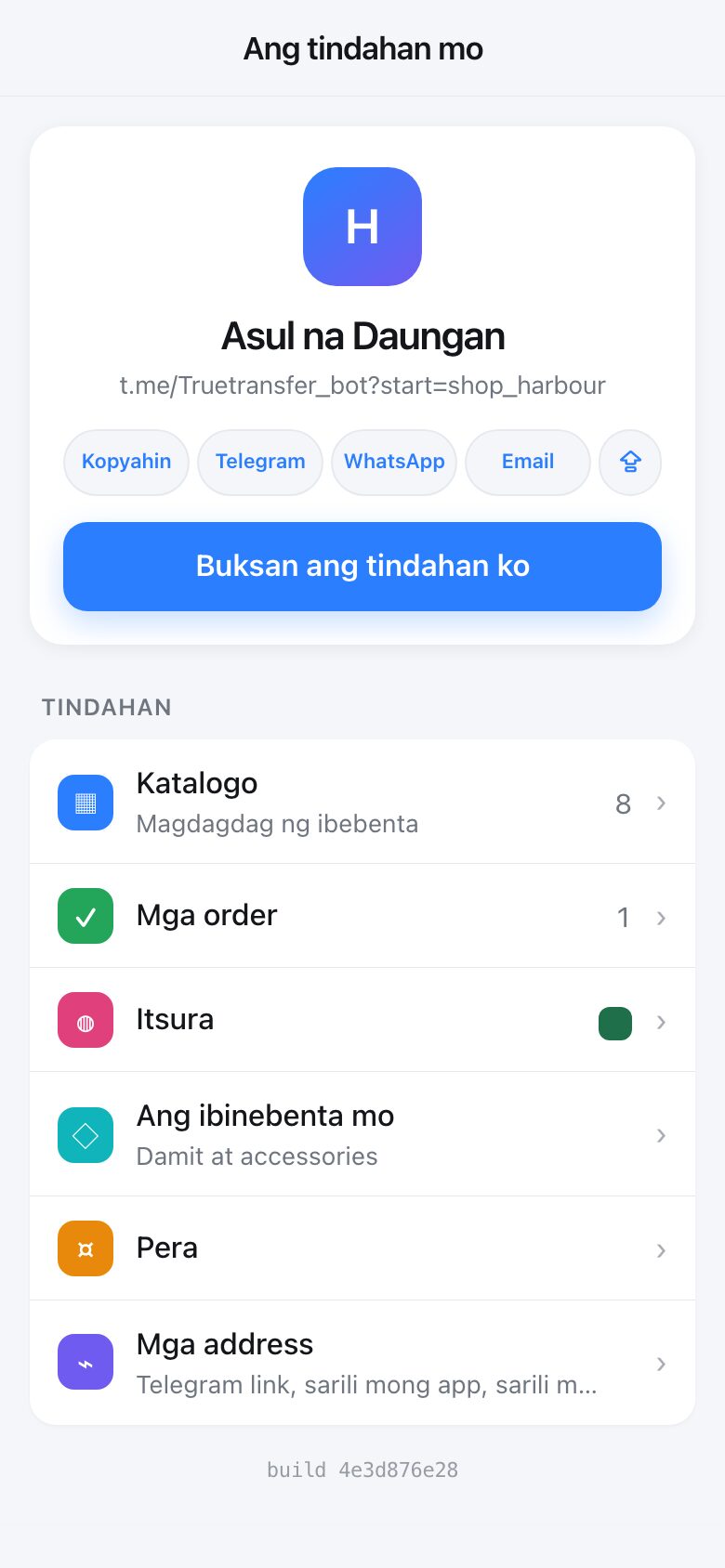 Ang pamamahala ng tindahan mo. Alam na ng Telegram kung sino ka, kaya wala kang lo-login-an.
