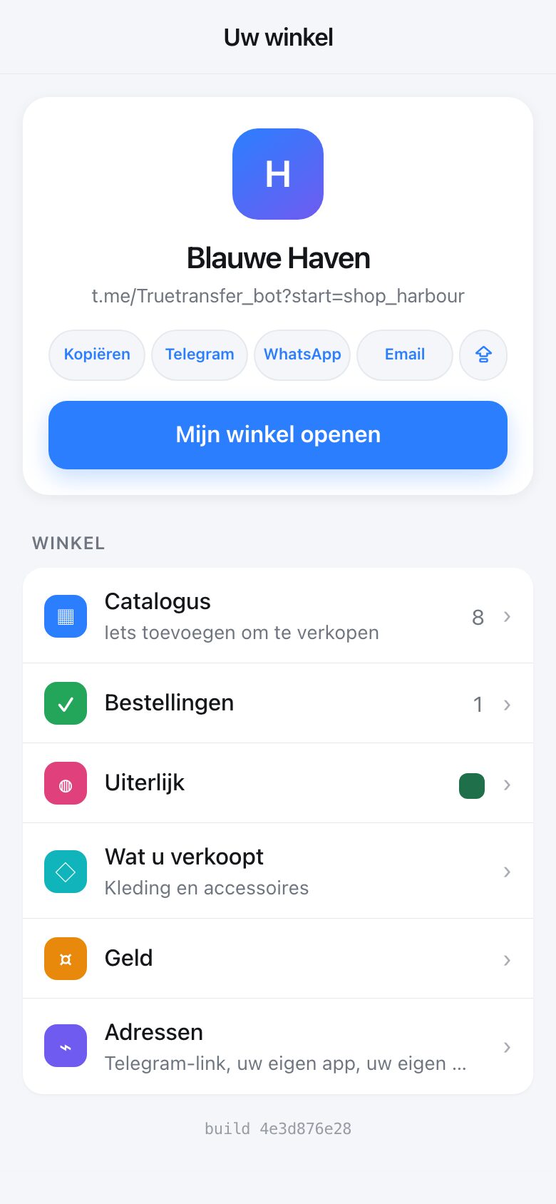Uw winkelbeheer. Telegram weet al wie u bent, dus er valt nergens in te loggen.