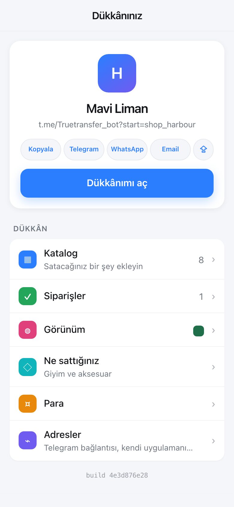 Dükkân yönetiminiz. Telegram kim olduğunuzu zaten biliyor, o yüzden giriş yapılacak bir yer yok.