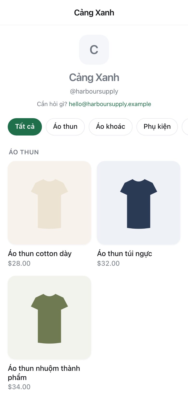 A shop page with T-shirts, a hoodie and a cap, each with a photograph and a price